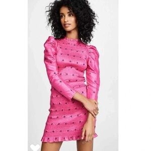 Ulla Johnson Hot Pink Smocked Mini Dress